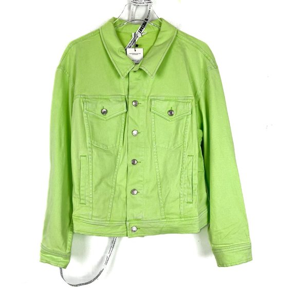 NWT Mistress Rocks Fathom Oversized Denim Jacket Neon Green Size Medium M NEW - Picture 2 of 12